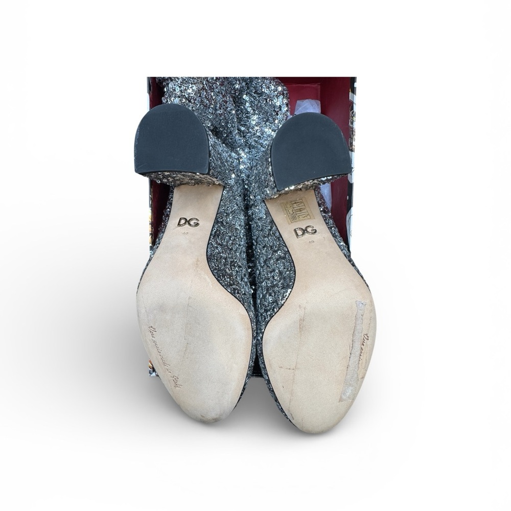 DOLCE AND GABBANA Silver Sequin Knee-High Boots - Picture 6 of 6